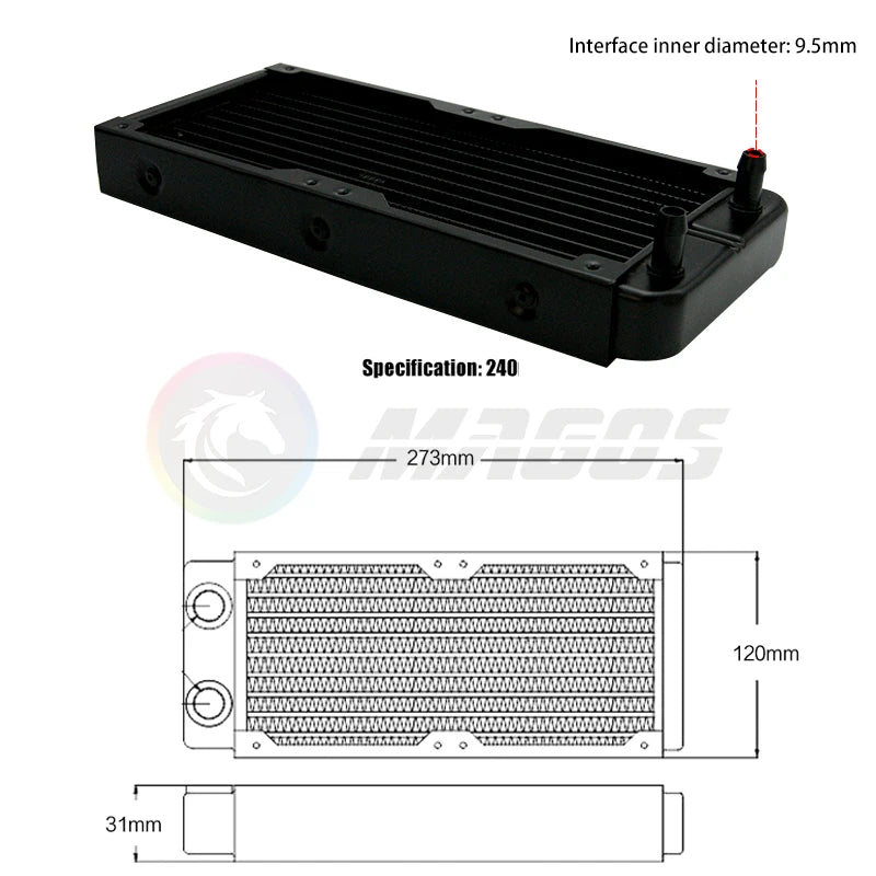 PC Water Cooling Radiator Aluminum For CPU GPU RAM Heatsink Exchanger Fan Cooler 60/80/90/120/240/360mm Black/White