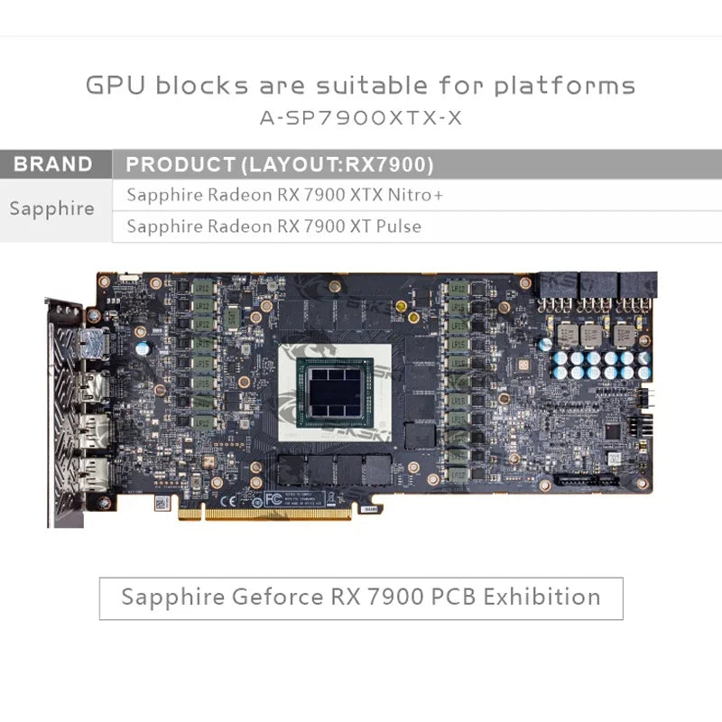 Bykski A-SP7900XTX-X GPU Block Use for Sapphire Radeon RX 7900 XTX Pulse /Nitro + Video Card Water Cooling / Full Cover Radiator