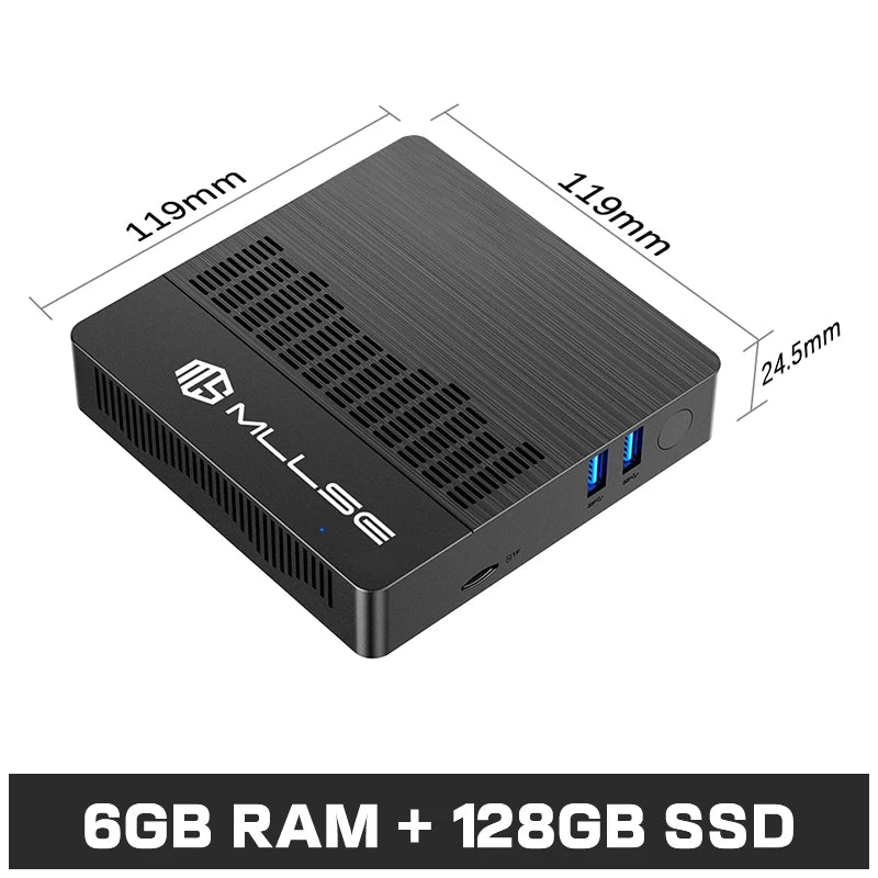 MLLSE Mini PC M2 Air Intel Gemini Lake N4000 Windows 11 6GB RAM 128GB ROM Dual-Band WiFi Bluetooth USB Mini Computer