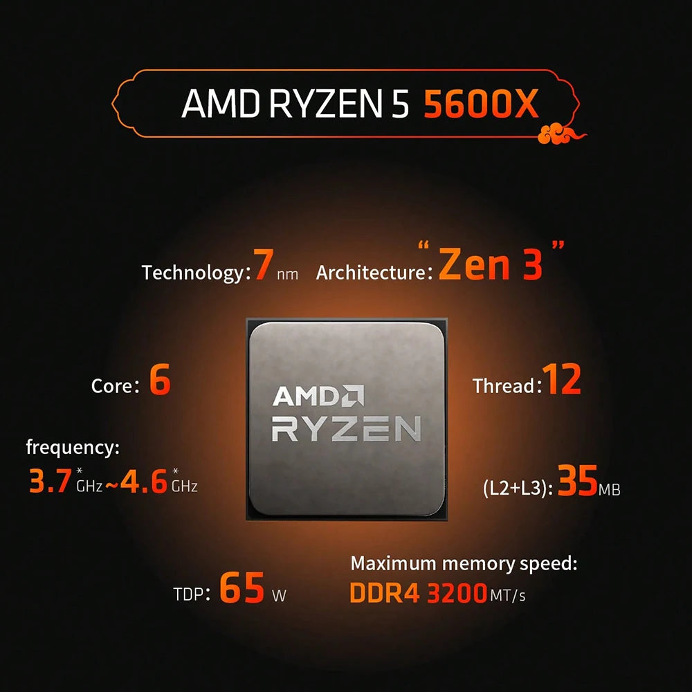 AMD Ryzen5 5600X 6 core 12 thread 32 MB L3 Cache AM4 PCIe® 4.0 DDR4 Ryzen 5000 Series 65W Desktop Gaming CPU