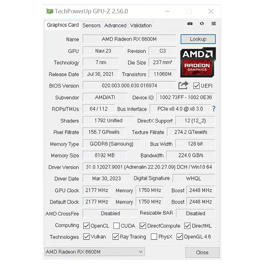 SOYO AMD RX6600M 8GB Graphics Card GDDR6 128Bit 8Pin Radeon GPU RX 6600M Desktop Computer Components PC Gaming Video Cards