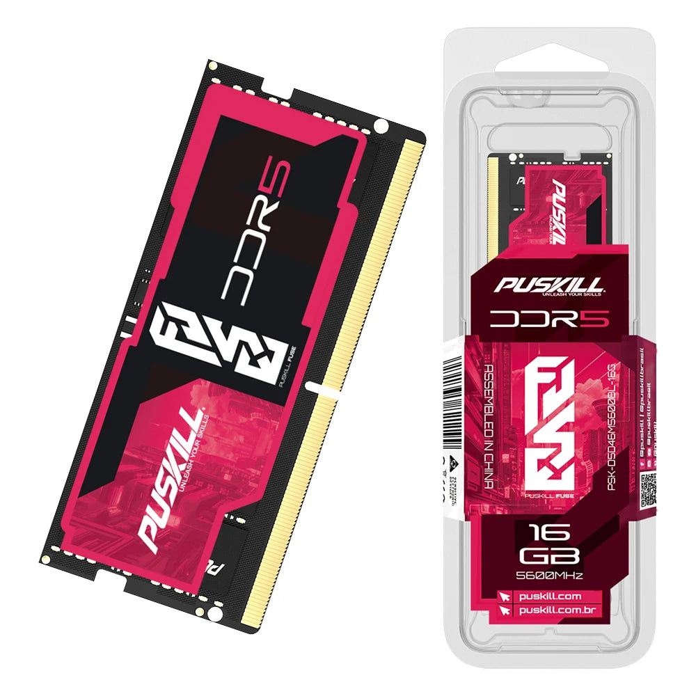 PUSKILL Memoria Ram DDR5 16GB 8GB 32GB 1.1V 262-Pin PC4 Notebook 4800MHz 5200MHz 5600MHz for Laptop SO-DIMM Memory