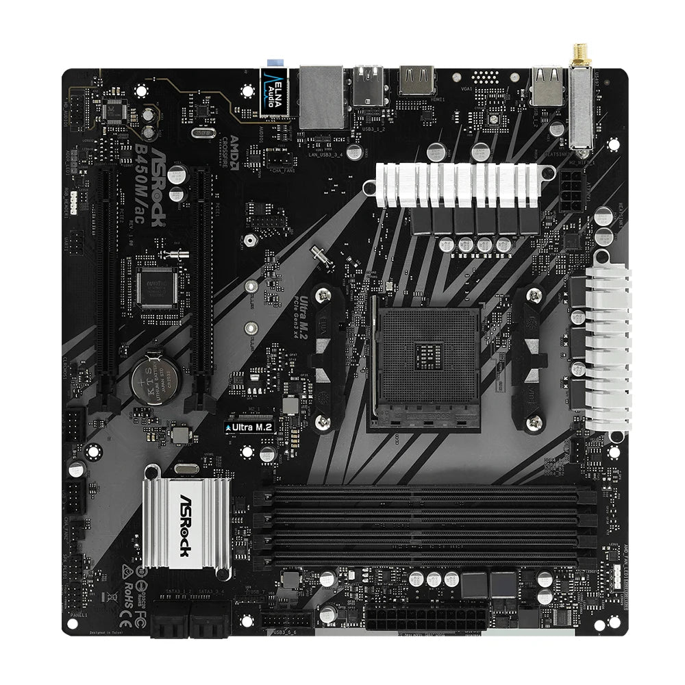 ASRock B450M Motherboard B450M/ac Dual-channel DDR4 Memory AM4 Motherboard M.2 NVME (supports Ryzen 5 5600 5600G R7 5700X3D CPU)