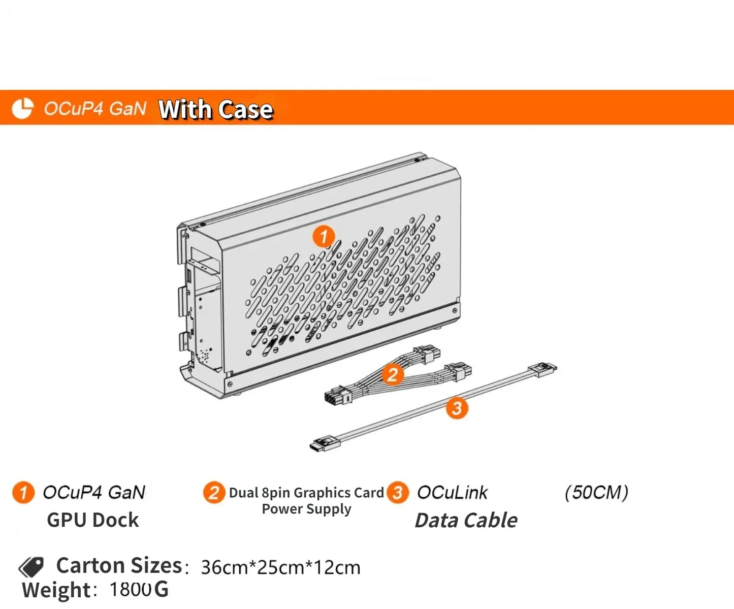 OCuP4GaN OCuLink GPU Dock Case w ReDriver Chip PCIE 4.0 x4 NVME M.2 / OCulink eGPU Adapter Laptop Mini PC External Graphics Card