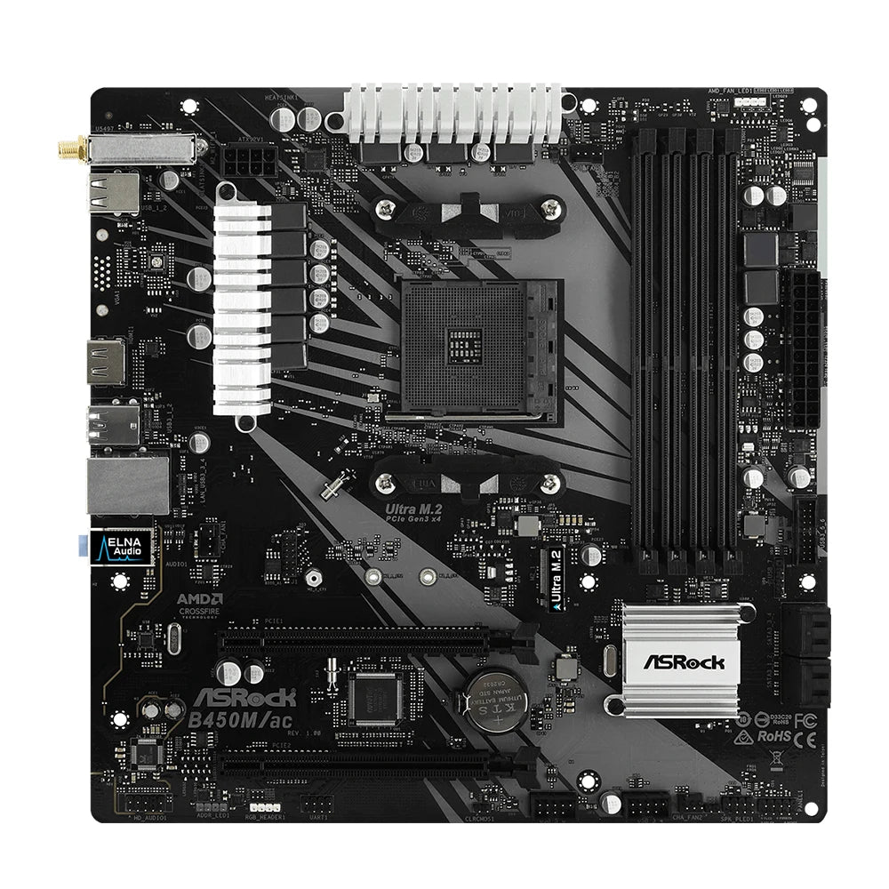 ASRock B450M Motherboard B450M/ac Dual-channel DDR4 Memory AM4 Motherboard M.2 NVME (supports Ryzen 5 5600 5600G R7 5700X3D CPU)
