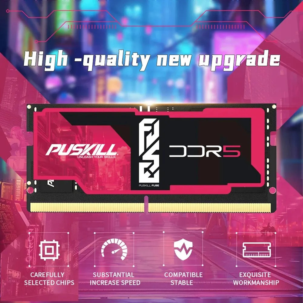 PUSKILL Memoria Ram DDR5 16GB 8GB 32GB 1.1V 262-Pin PC4 Notebook 4800MHz 5200MHz 5600MHz for Laptop SO-DIMM Memory