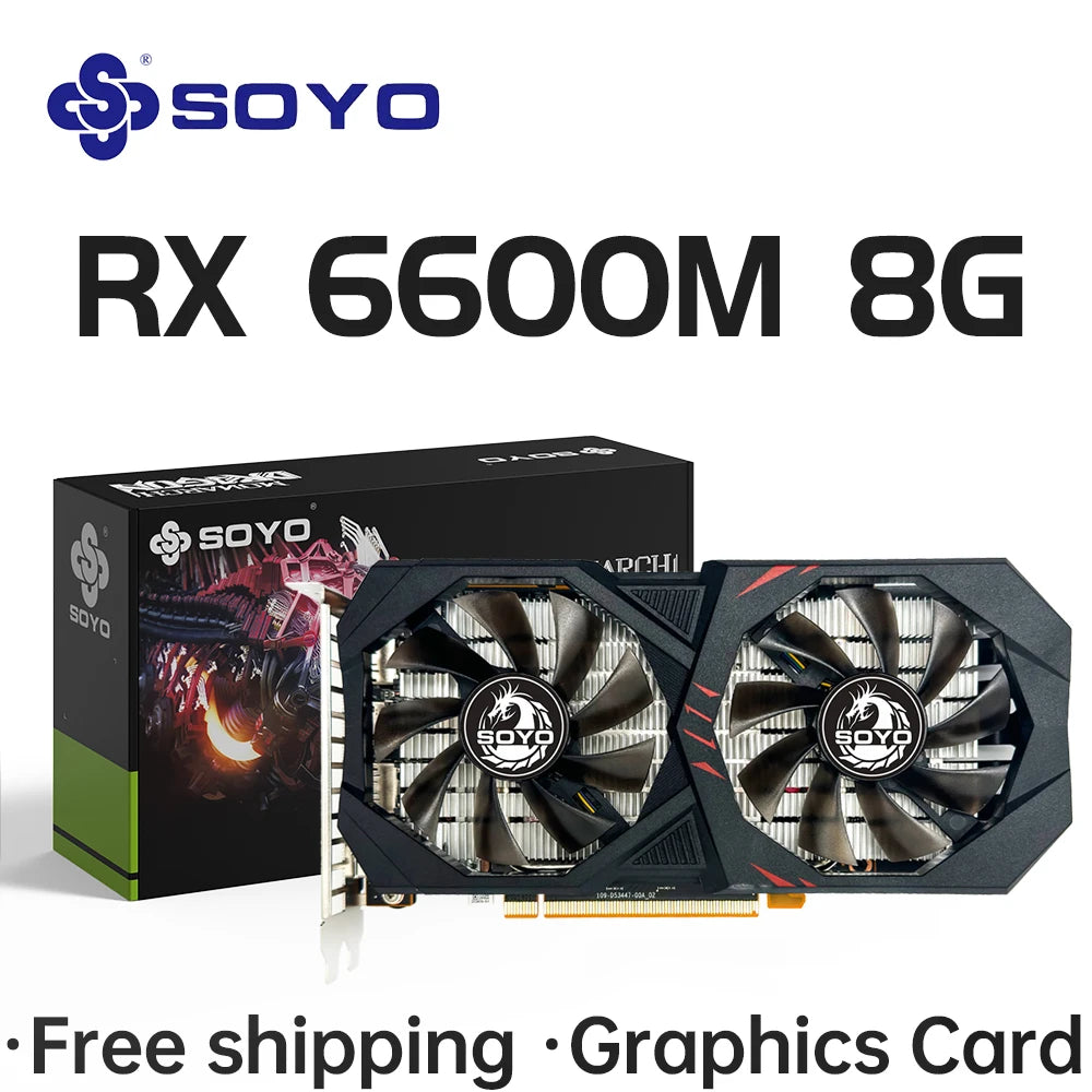 SOYO AMD RX 6600M 8GB Graphics Card GDDR6 128Bit PCI-E 4.0×8 8Pin Radeon GPU RX6600M Desktop Components PC Gaming Video Cards