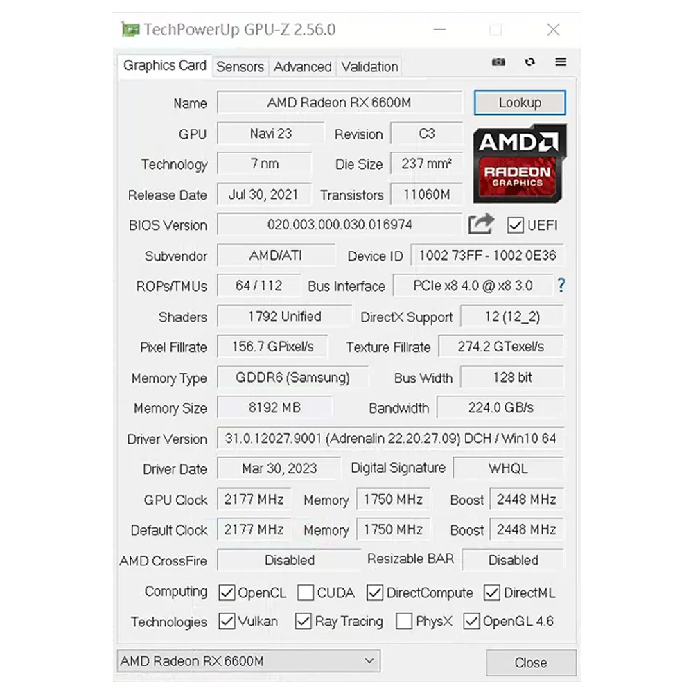 SOYO AMD RX 6600M 8GB Graphics Card GDDR6 128Bit PCI-E 4.0×8 8Pin Radeon GPU RX6600M Desktop Components PC Gaming Video Cards
