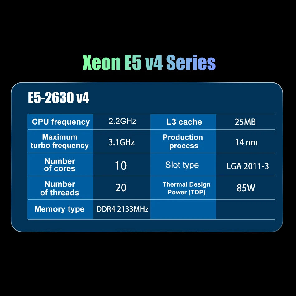 Used Original  Xeon E5 2630 V4 E5-2630V4 Processor SR2R7 2.2GHz 10-Cores 25M LGA 2011-3 Xeon V4 Series CPU