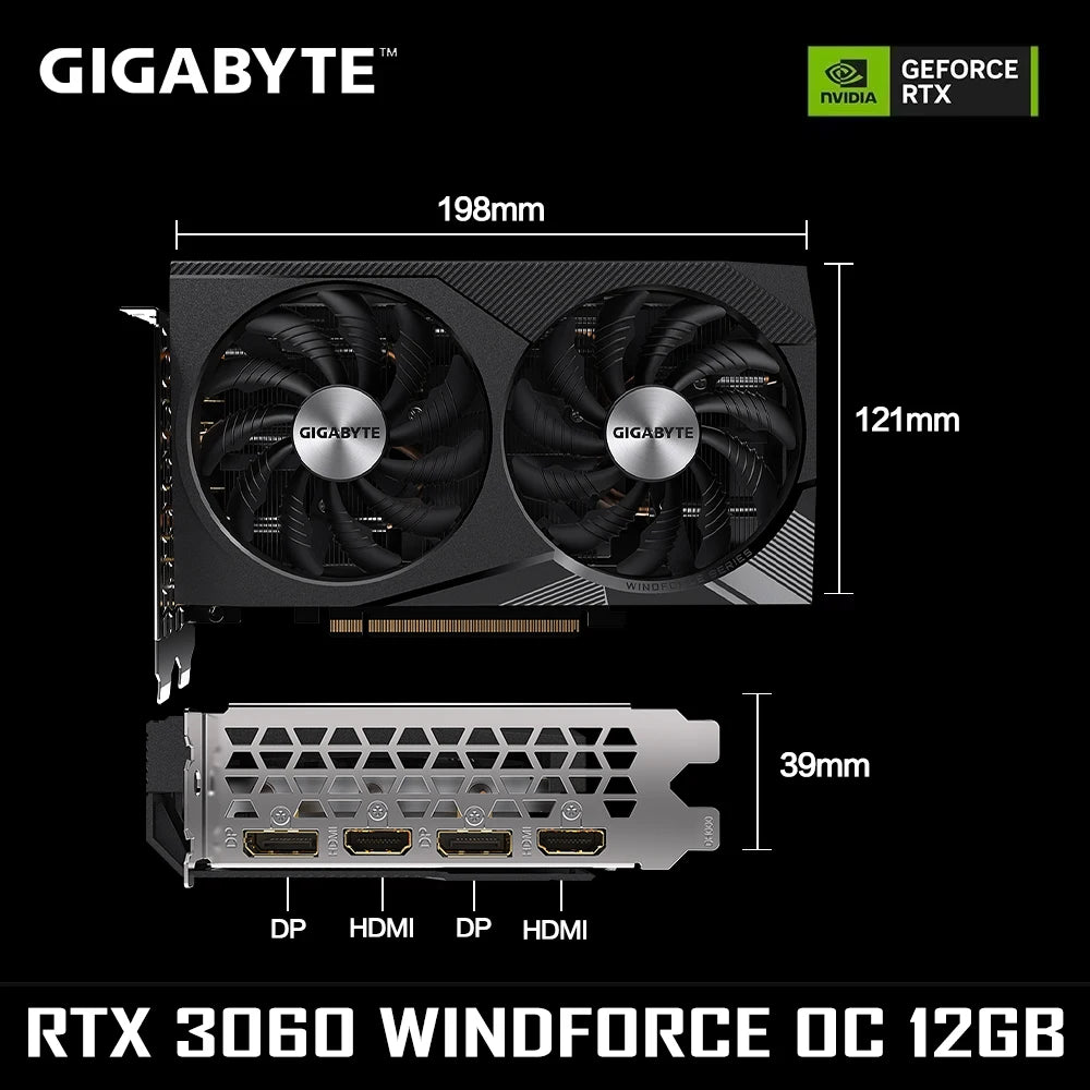 GIGABYTE RTX 3060 WINDFORCE OC 12GB Gaming Graphics Card GDDR6 192Bit With 2X Fans NVIDIA Video Card GV-N3060 Gaming Video Card