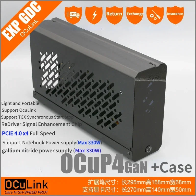 OCuP4GaN OCuLink GPU Dock Case w ReDriver Chip PCIE 4.0 x4 NVME M.2 / OCulink eGPU Adapter Laptop Mini PC External Graphics Card