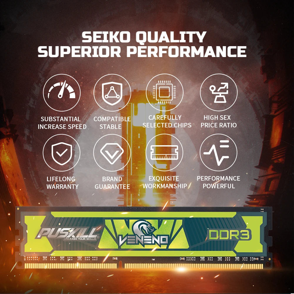 PUSKILL Memoria  DDR3 8GB 4GB 2GB 1333 1600MHz Desktop Memory 240pin 1.5V for PC RAM