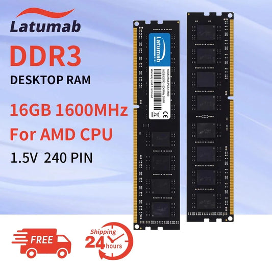 Latumab Memoria RAM DDR3 16GB 1600MHz PC3-12800 for AMD CPU Motherboard DIMM 240pin 1.5V PC Memory Ram Module