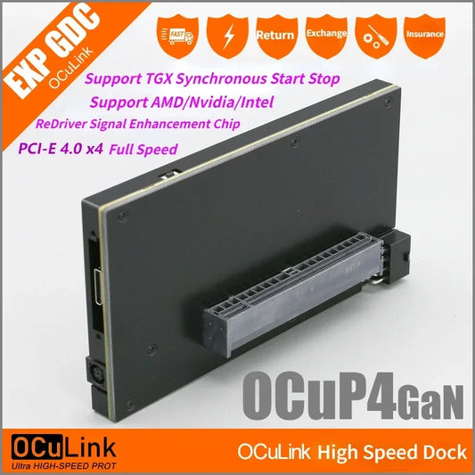 OCuP4GaN OCuLink GPU Dock Case w ReDriver Chip PCIE 4.0 x4 NVME M.2 / OCulink eGPU Adapter Laptop Mini PC External Graphics Card