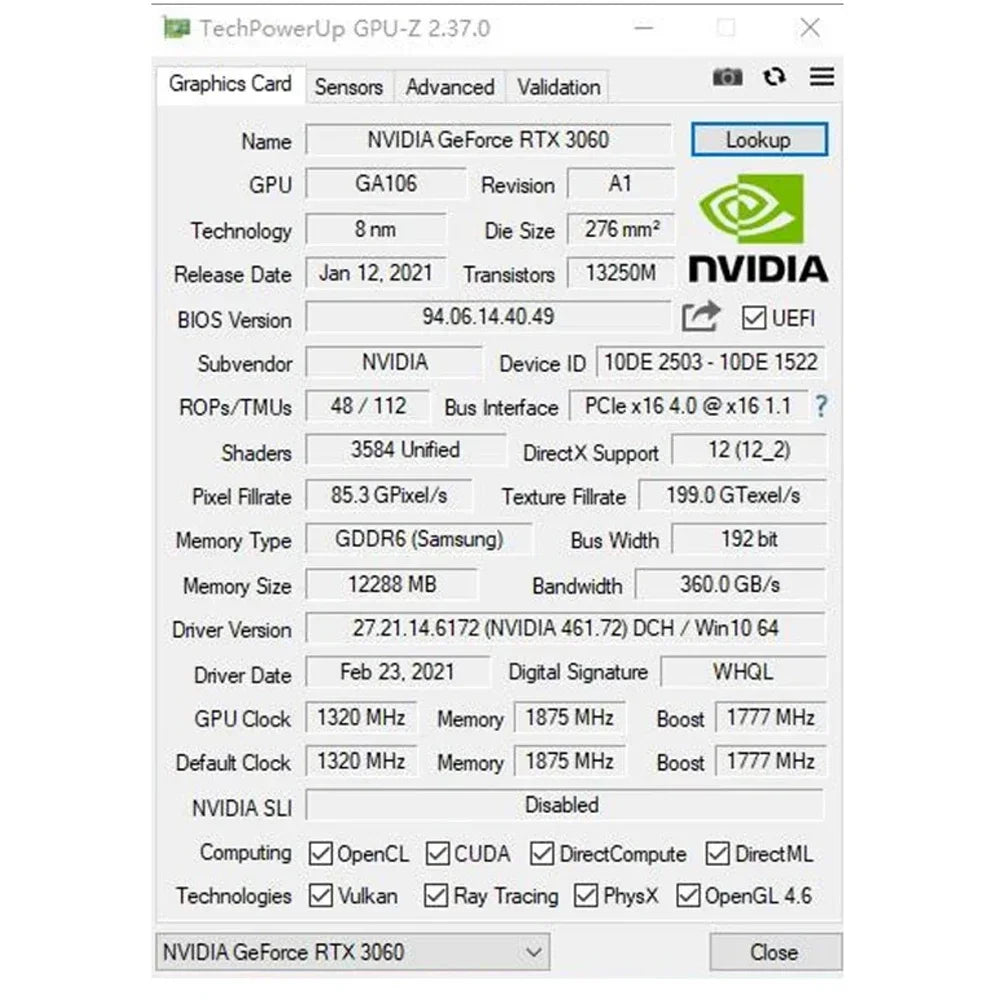 SOYO Graphics Cards GeForce RTX 3060 12GB NVIDIA GPU GDDR6 192bit 8Pin PCI-E 4.0 x16 rtx3060 12gb Suitable for gaming and office