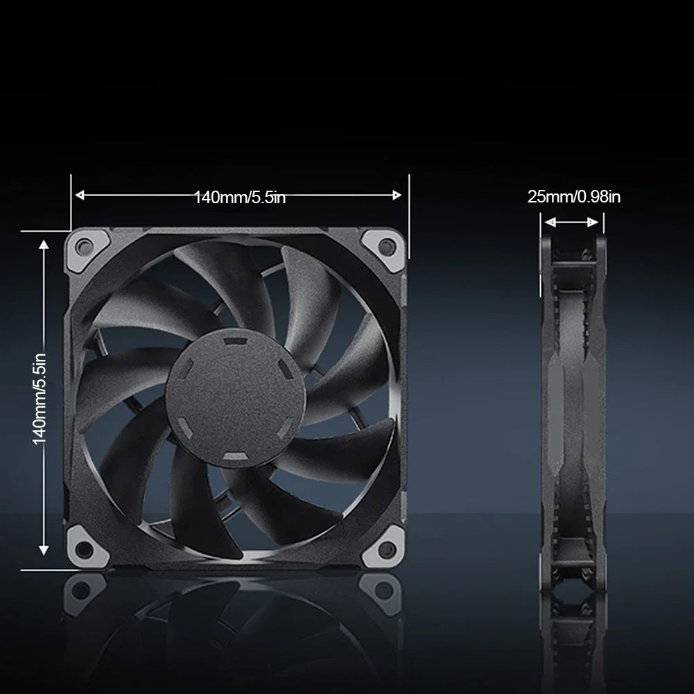 CPU Cooler 140mm Chassis Radiator 4-Pin PWM Silent Cooling Fan 1800RPM with Hydraulic Bearing for Computer Cases Cooling