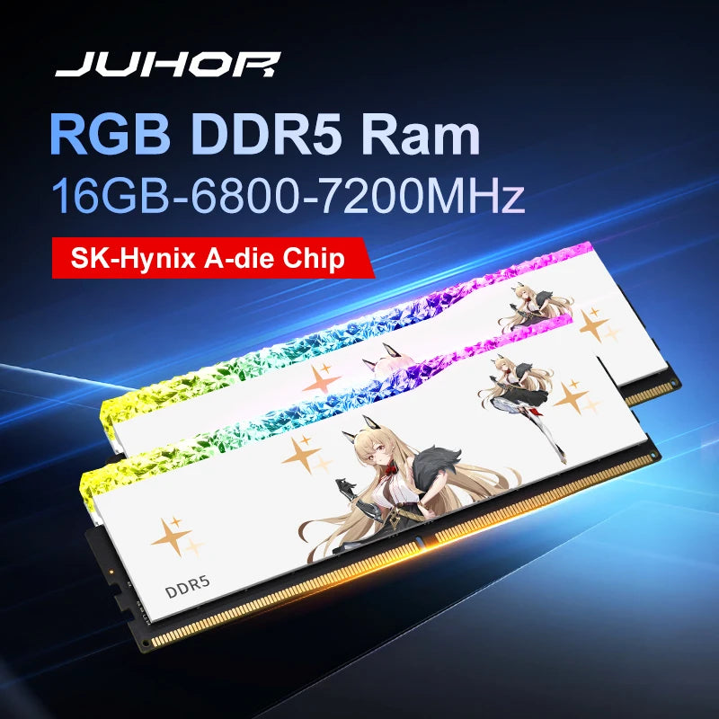 JUHOR Memoria Ram RGB DDR5 16GB 6400MHz  6800MHz 16GBx2pcs  UDIMM Desktop UDIMMRAM PC Computer Memory Hynix Chip